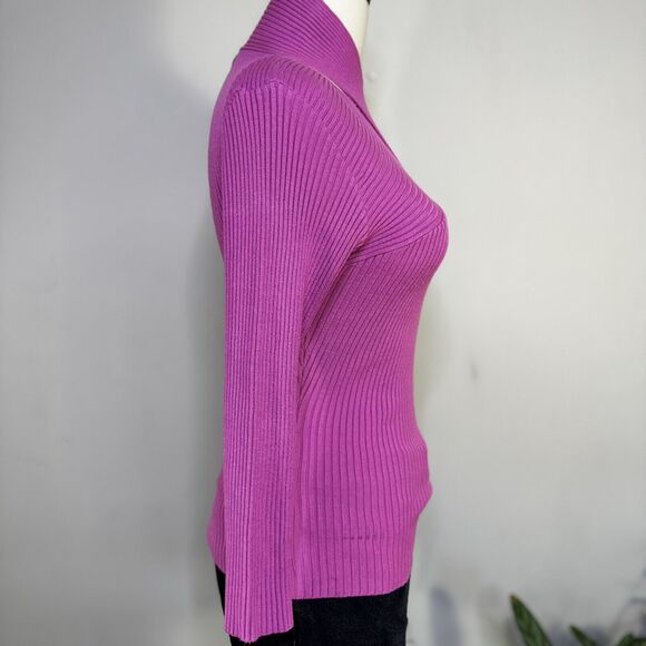 Vtg Cache Pink Ribbed Cutout Knit Long Sleeve Top Indie Glam Fairy Girlcore 90s - Picture 2 of 6